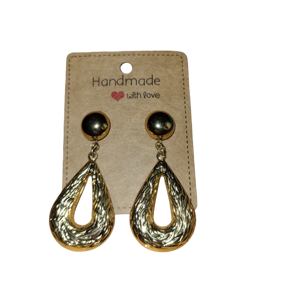 Vtg Gold Colour Dangle Pierced Earrings Lot 3